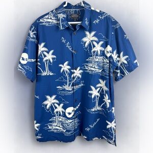 Quiksilver Waterman Mele Kalikimaka Ahi-Tuna Tropical Shirt Blue White Size L